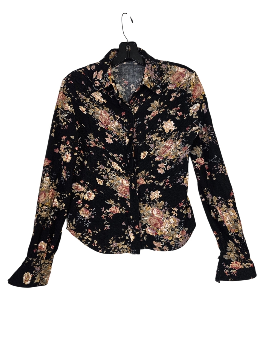 Our Legacy Corduroy Floral Black mini pleats Button-Down Shirt with Rose Print
